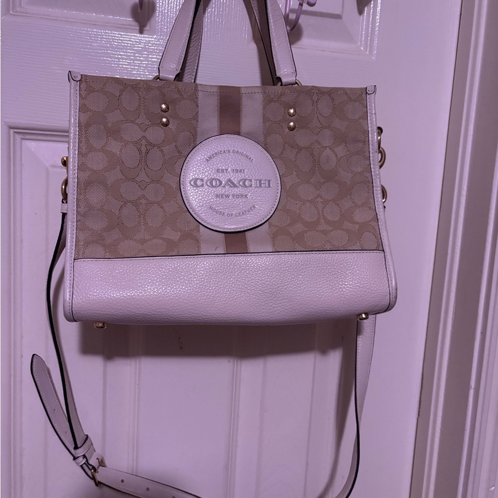 Coach Tan and White Shoulder Bag